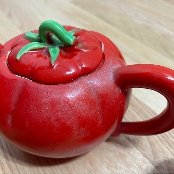 Vintage Tomato The Pantry Parade Tea Pot Creamer Sugar Bowl Set Kitschy MCM - Picture 14 of 14